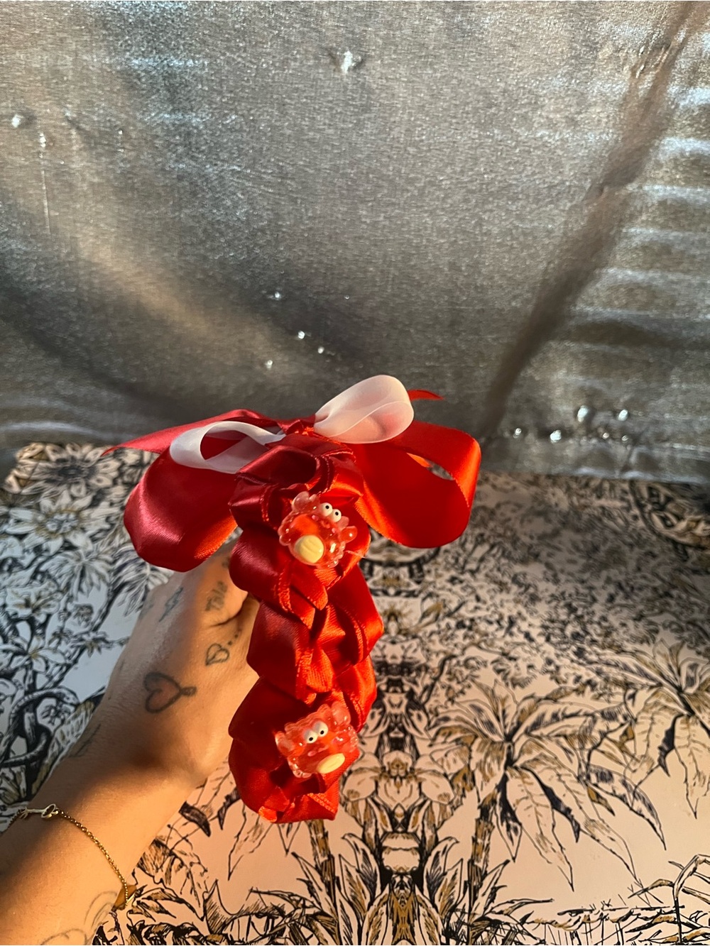 Handmade Red Satin Bow with crab accents Headband - Picture 3 of 3